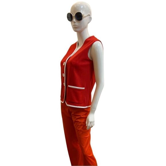 Groovy Vintage 1960s Mod Contrast Trim Big Button Front Pocket Vest - Picture 2 of 7